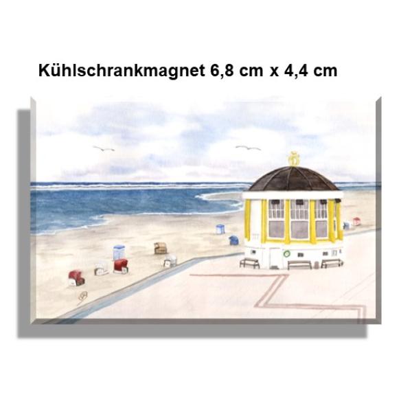 Kühlschrankmagnet Aquarell Maritim Kunst Druck Kunstdruck Nordsee Pavillon Musikpavillon Insel Borkum Meer Strand